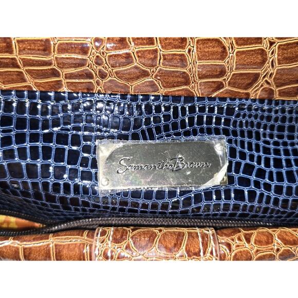 Samantha Brown Blue Faux Croc Carry On Overnight Weekender Or Business Bag Tote - Picture 3 of 16